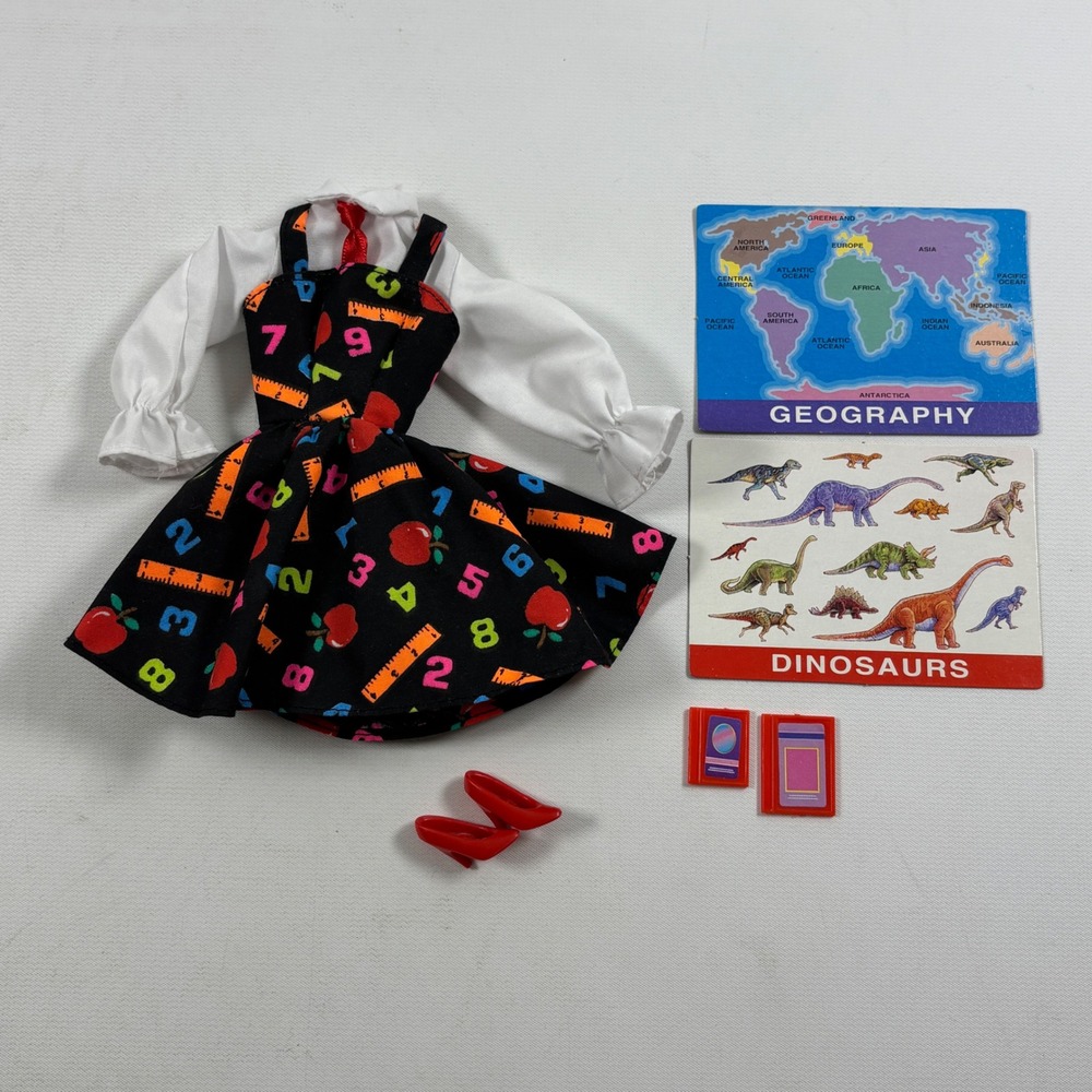Vintage Mattel Teacher Barbie Doll Outfit Dress Accessories Red Shoes 1995